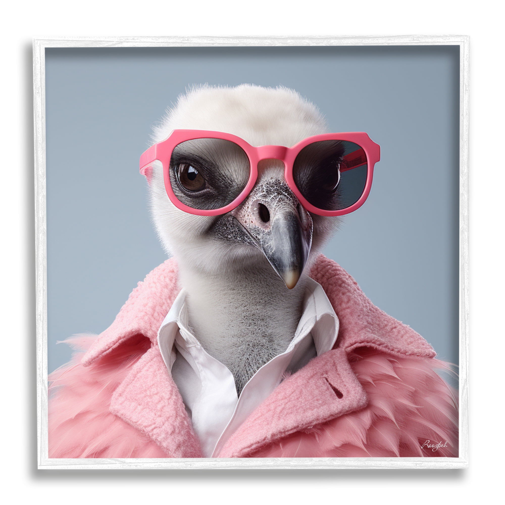 Stupell Industries Trendy Ostrich in Pink Animals & Insects Painting White Framed Art Print Wall Art, 12 x 12