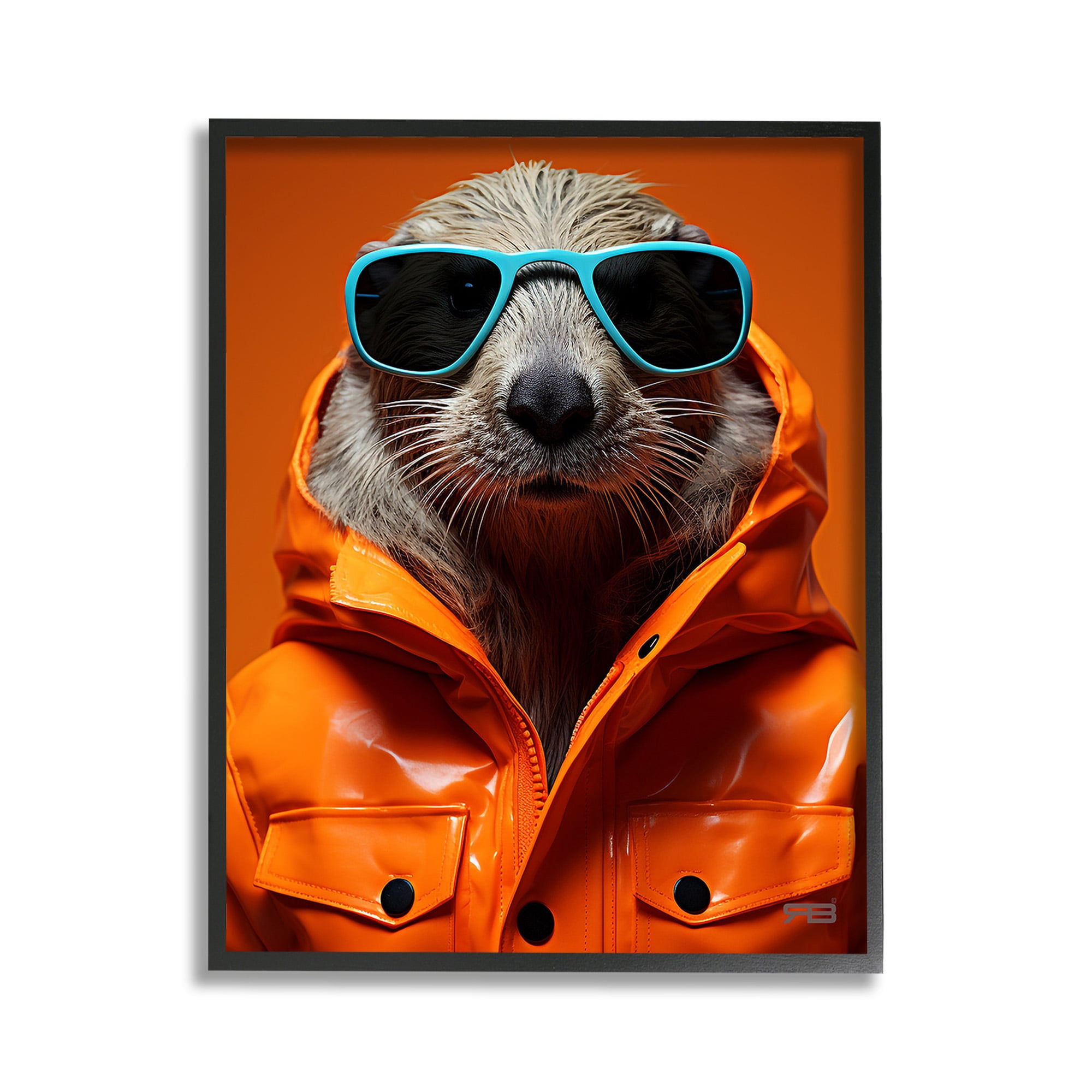 Stupell Industries Trendy Otter with Glasses Animals & Insects Painting Black Framed Art Print Wall Art, 11 x 14