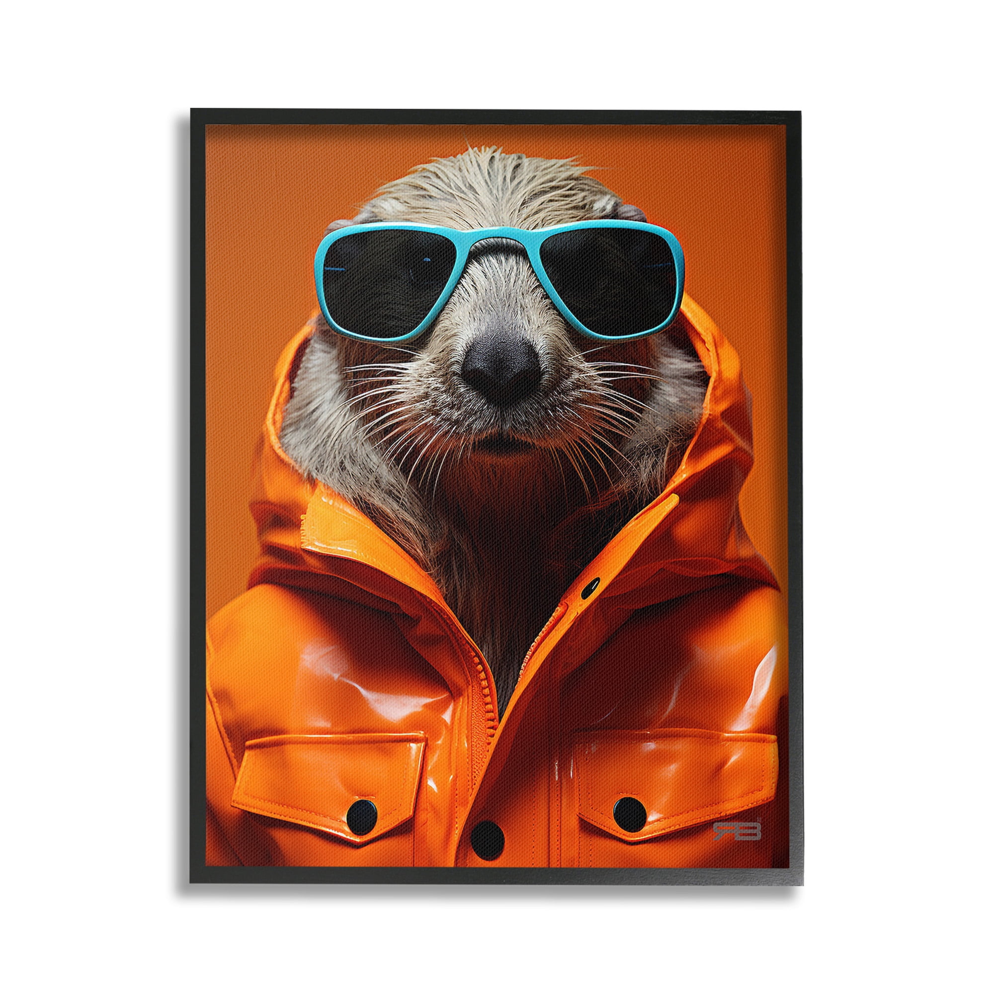 Stupell Industries Trendy Otter with Glasses Animals & Insects Painting Black Framed Art Print Wall Art, 24 x 30