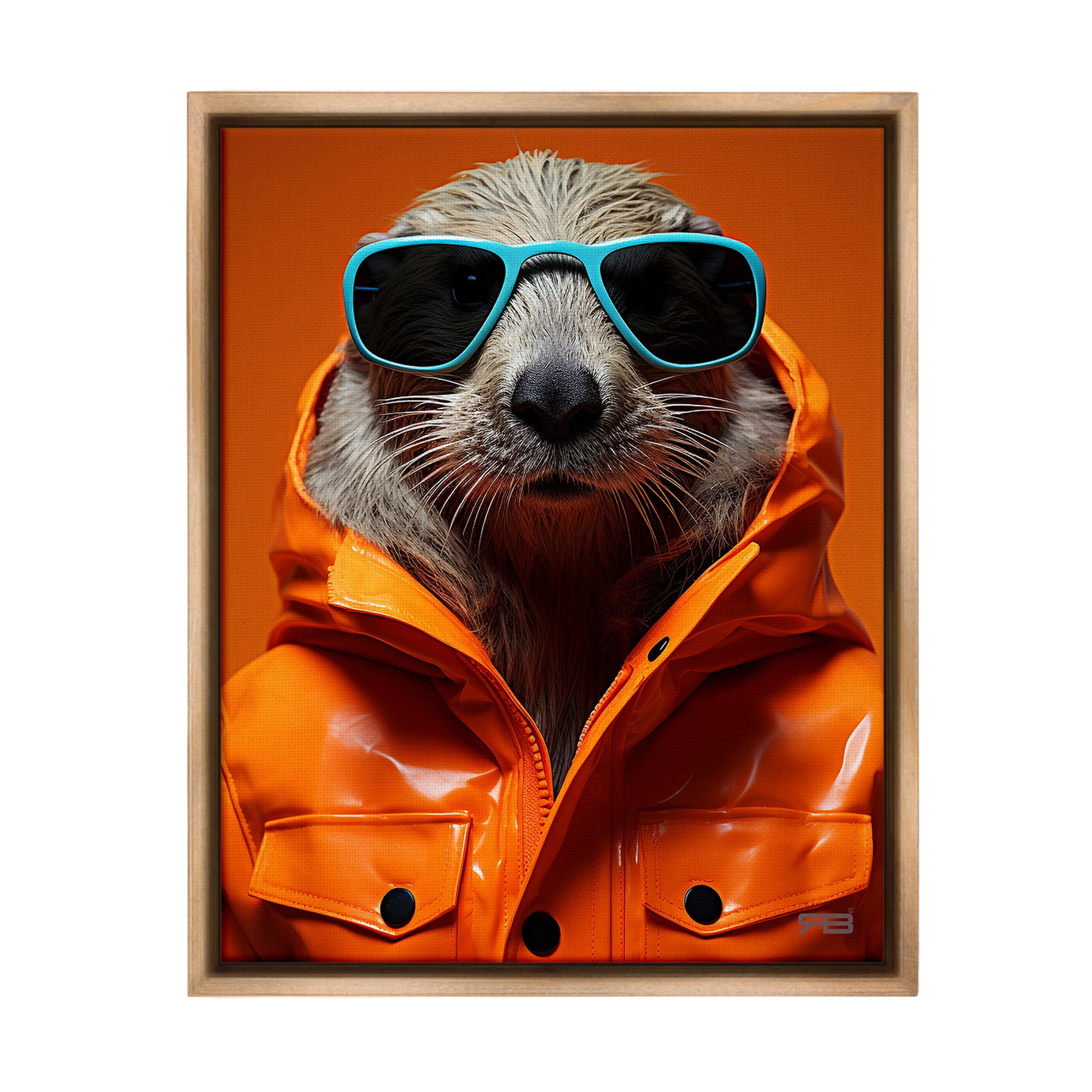 Stupell Industries Trendy Otter with Glasses Animals & Insects Painting Brown Floater Framed Canvas Art Print Wall Art, 17 x 21