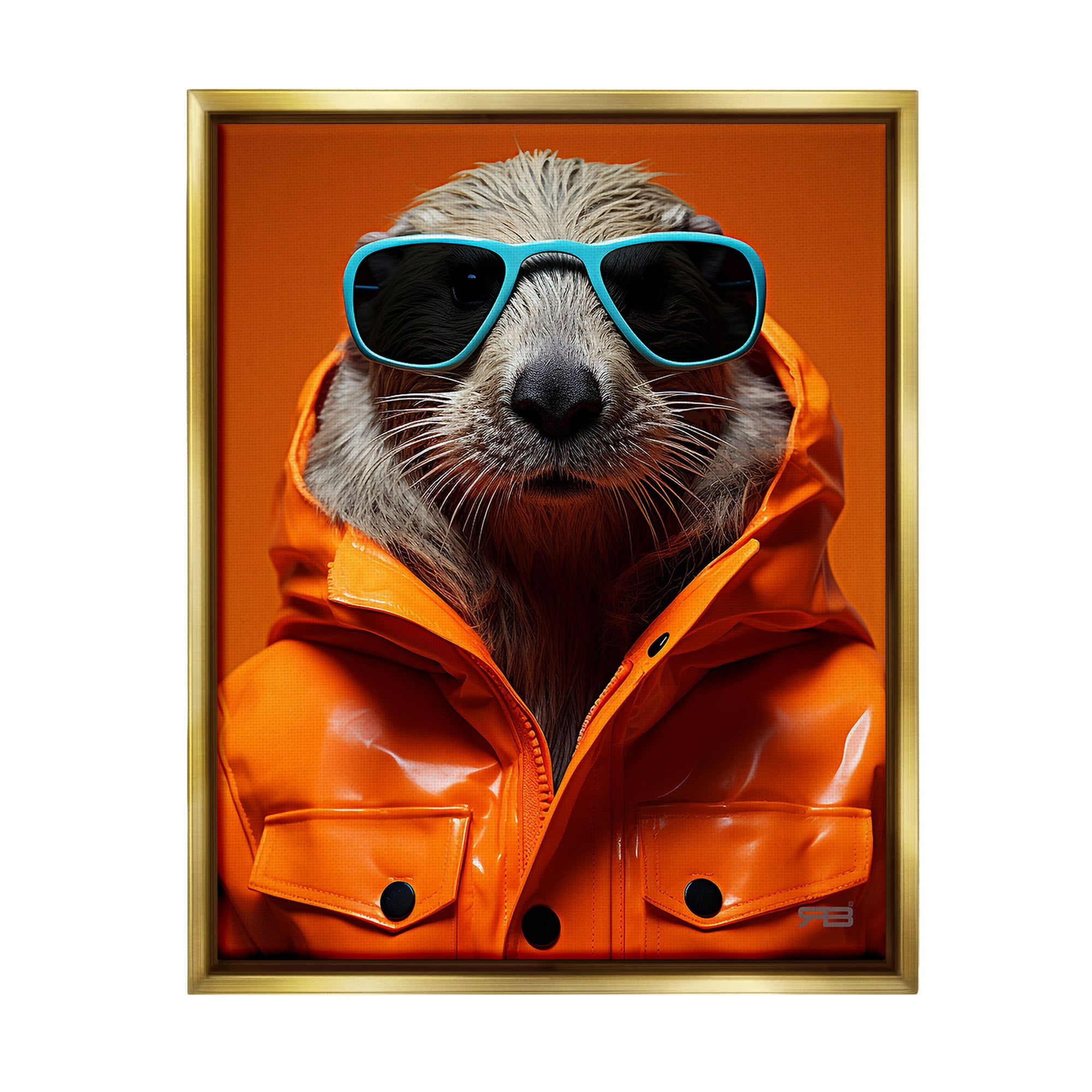 Stupell Industries Trendy Otter with Glasses Animals & Insects Painting Gold Floater Framed Canvas Art Print Wall Art, 17 x 21