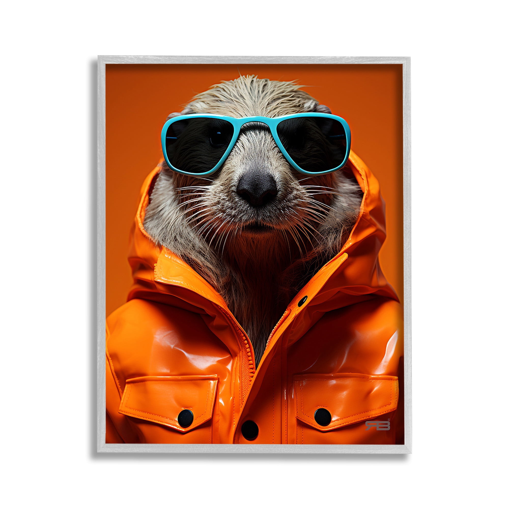 Stupell Industries Trendy Otter with Glasses Animals & Insects Painting Gray Framed Art Print Wall Art, 11 x 14