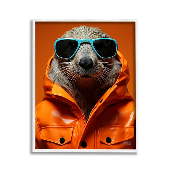 Stupell Industries Trendy Otter with Glasses Animals & Insects Painting White Framed Art Print Wall Art, 11 x 14