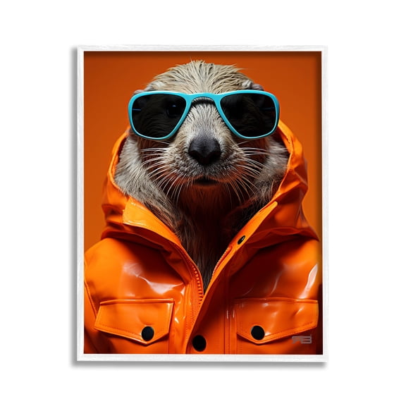 Stupell Industries Trendy Otter with Glasses Animals & Insects Painting White Framed Art Print Wall Art, 11 x 14