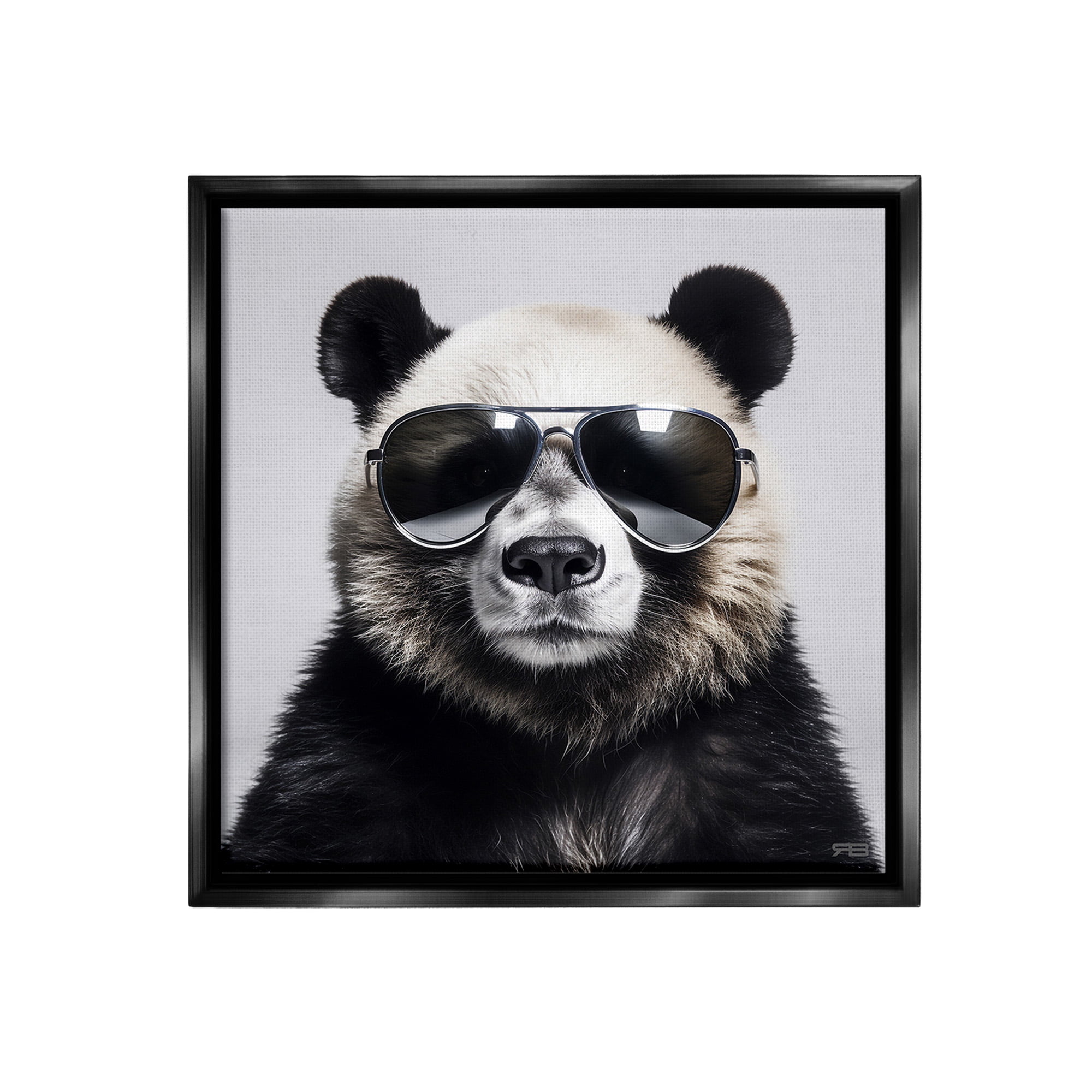 Stupell Industries Trendy Panda in Glasses Animals & Insects Painting Black Floater Framed Canvas Art Print Wall Art, 25 x 25