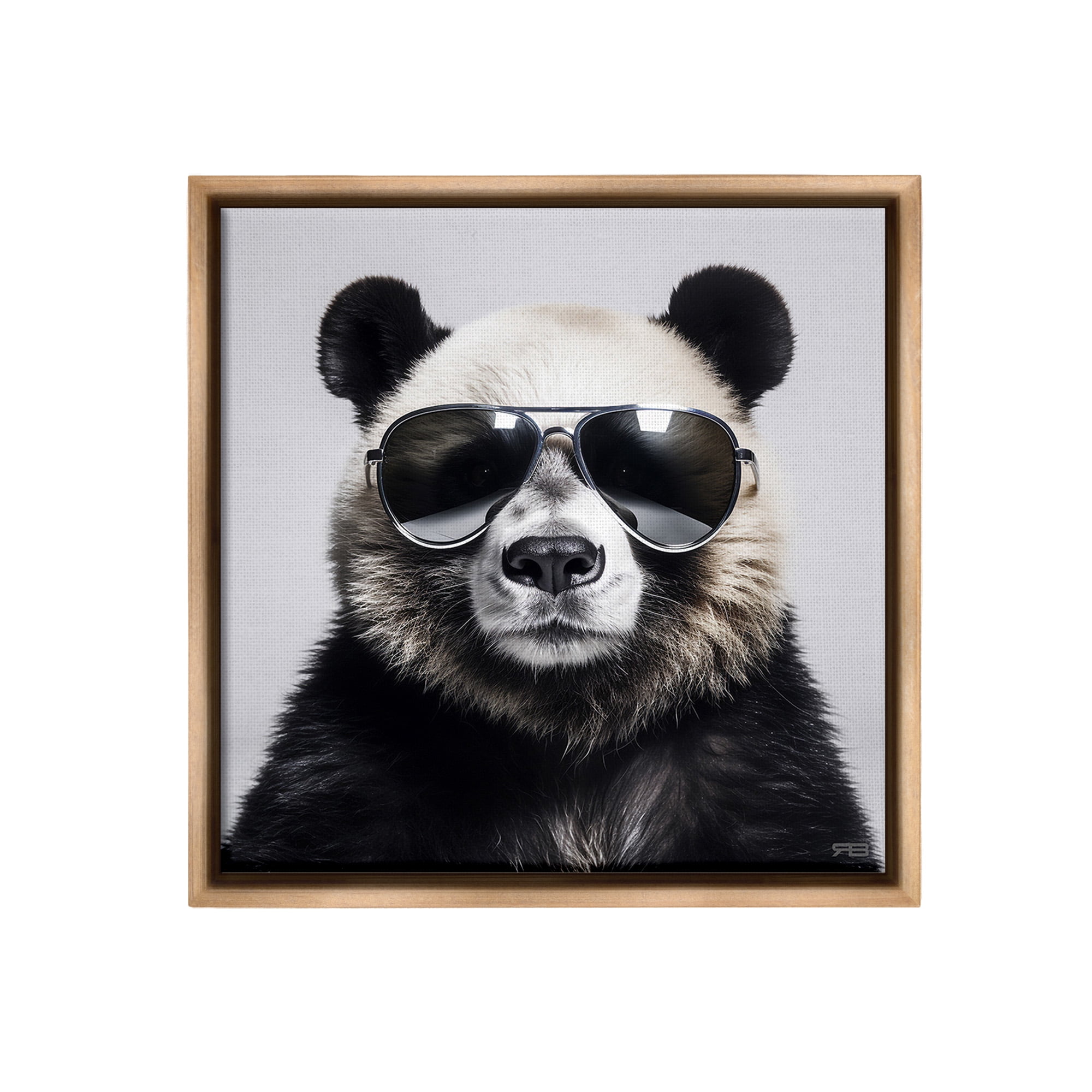 Stupell Industries Trendy Panda in Glasses Animals & Insects Painting Brown Floater Framed Canvas Art Print Wall Art, 25 x 25