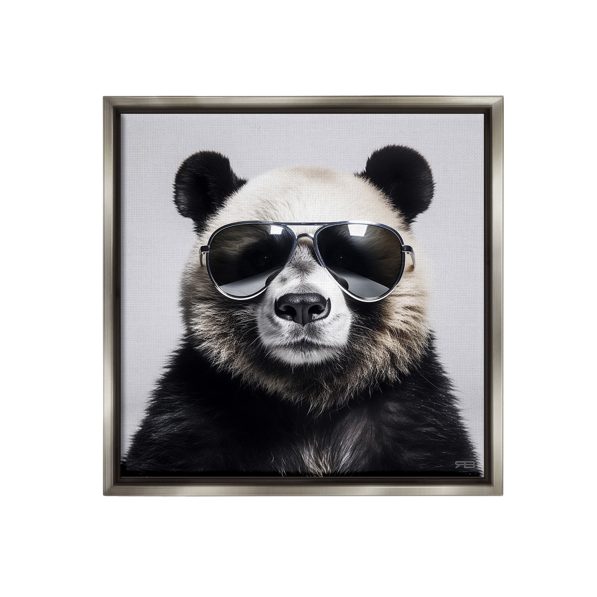 Stupell Industries Trendy Panda in Glasses Animals & Insects Painting Gray Floater Framed Canvas Art Print Wall Art, 25 x 25