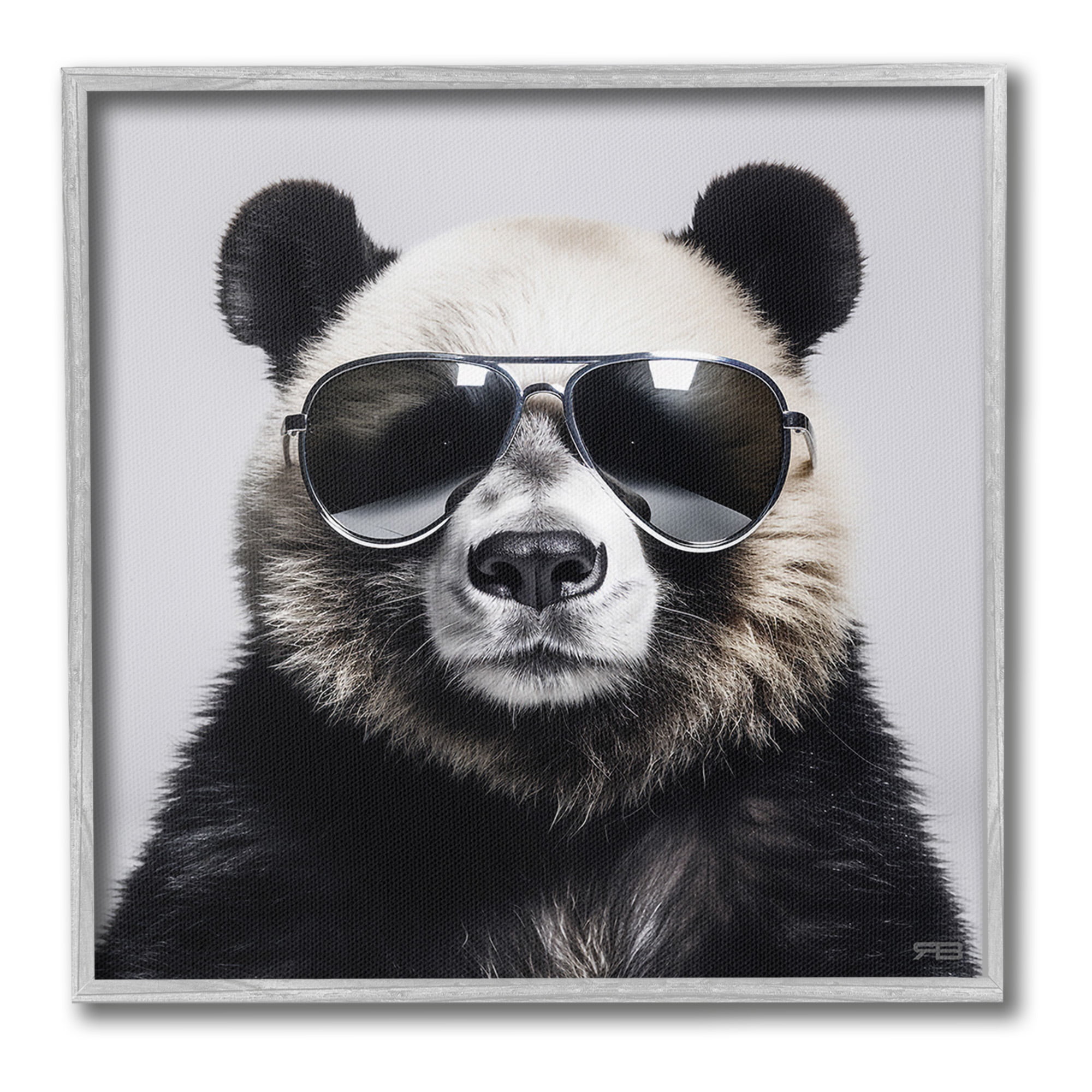 Stupell Industries Trendy Panda in Glasses Animals & Insects Painting Gray Framed Art Print Wall Art, 17 x 17