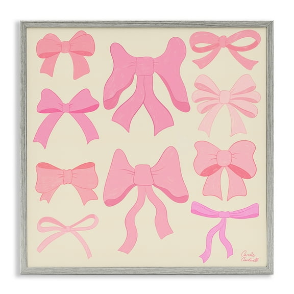 Stupell Industries Trendy Pink Bows Assortment Fashion Painting Gray Framed Art Print Wall Art, 17 x 17