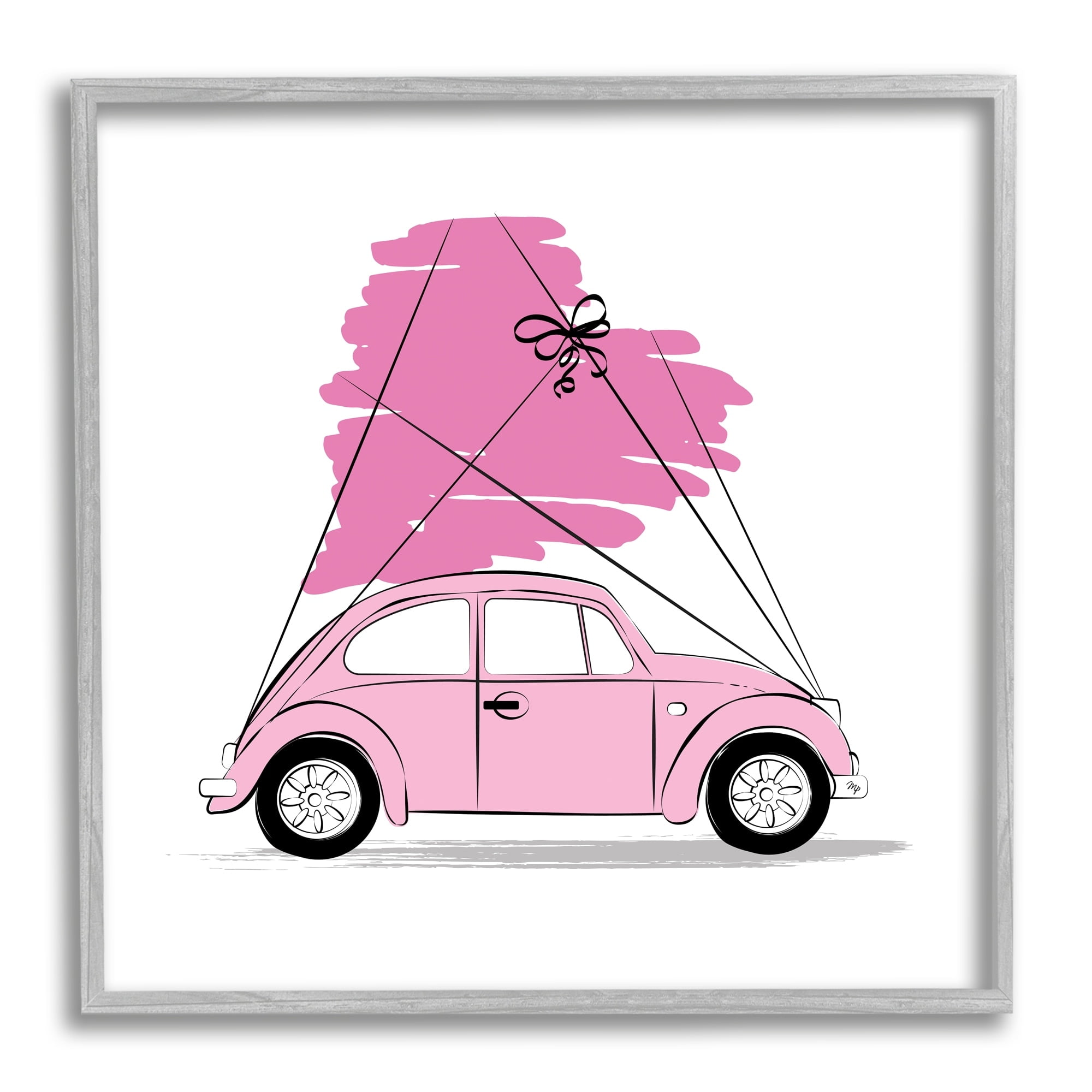 Stupell Industries Trendy Pink Buggy Car Chic Wrapped Heart Graphic Art Gray Framed Art Print Wall Art, Design by Martina Pavlova