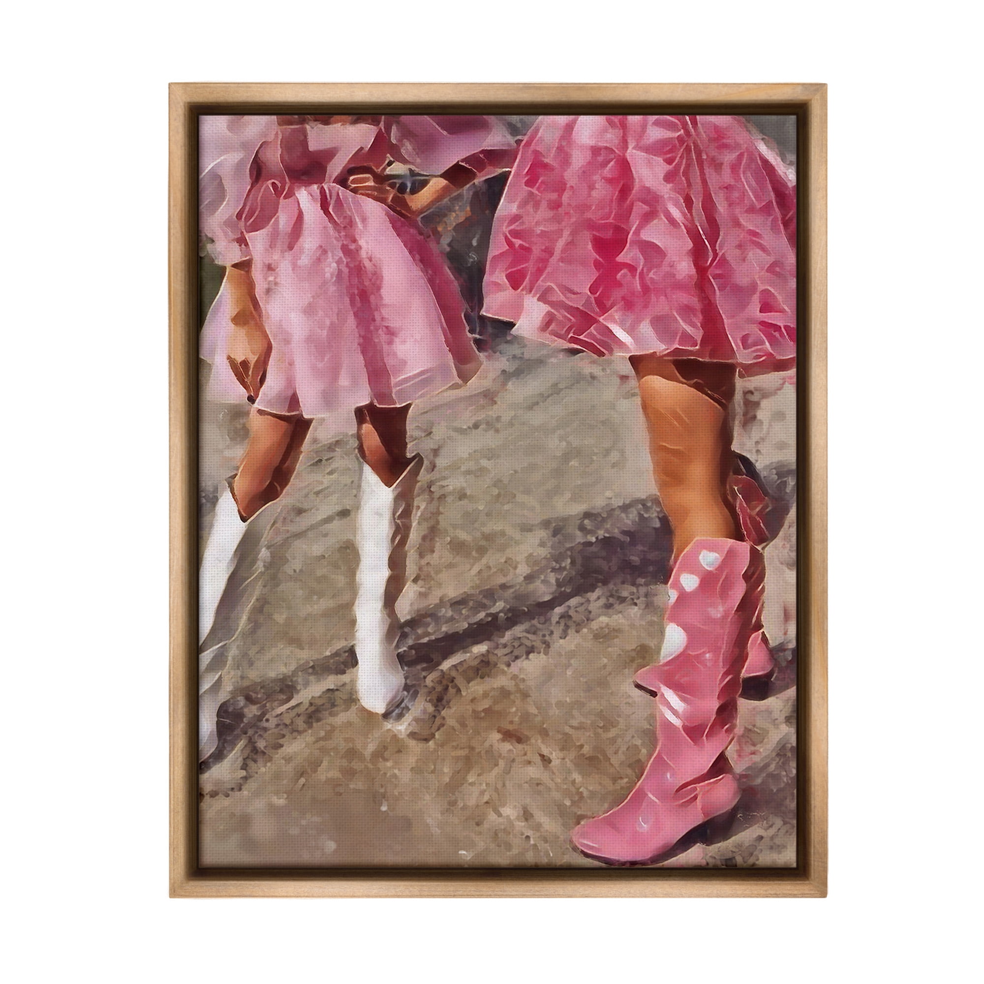 Stupell Industries Trendy Pink Cowgirls Beauty & Fashion Painting Brown Floater Framed Canvas Art Print Wall Art, 17 x 21