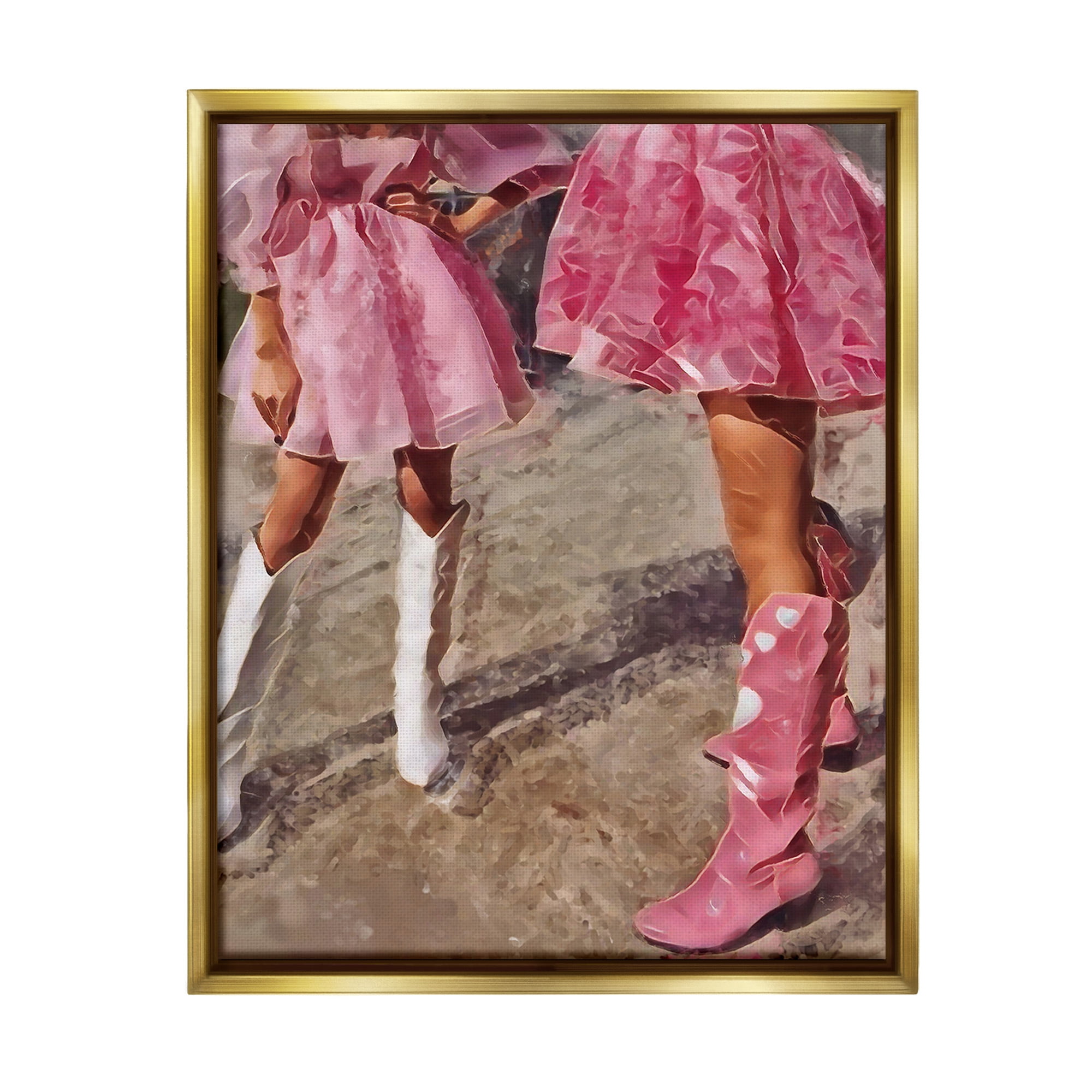 Stupell Industries Trendy Pink Cowgirls Beauty & Fashion Painting Gold Floater Framed Canvas Art Print Wall Art, 25 x 31