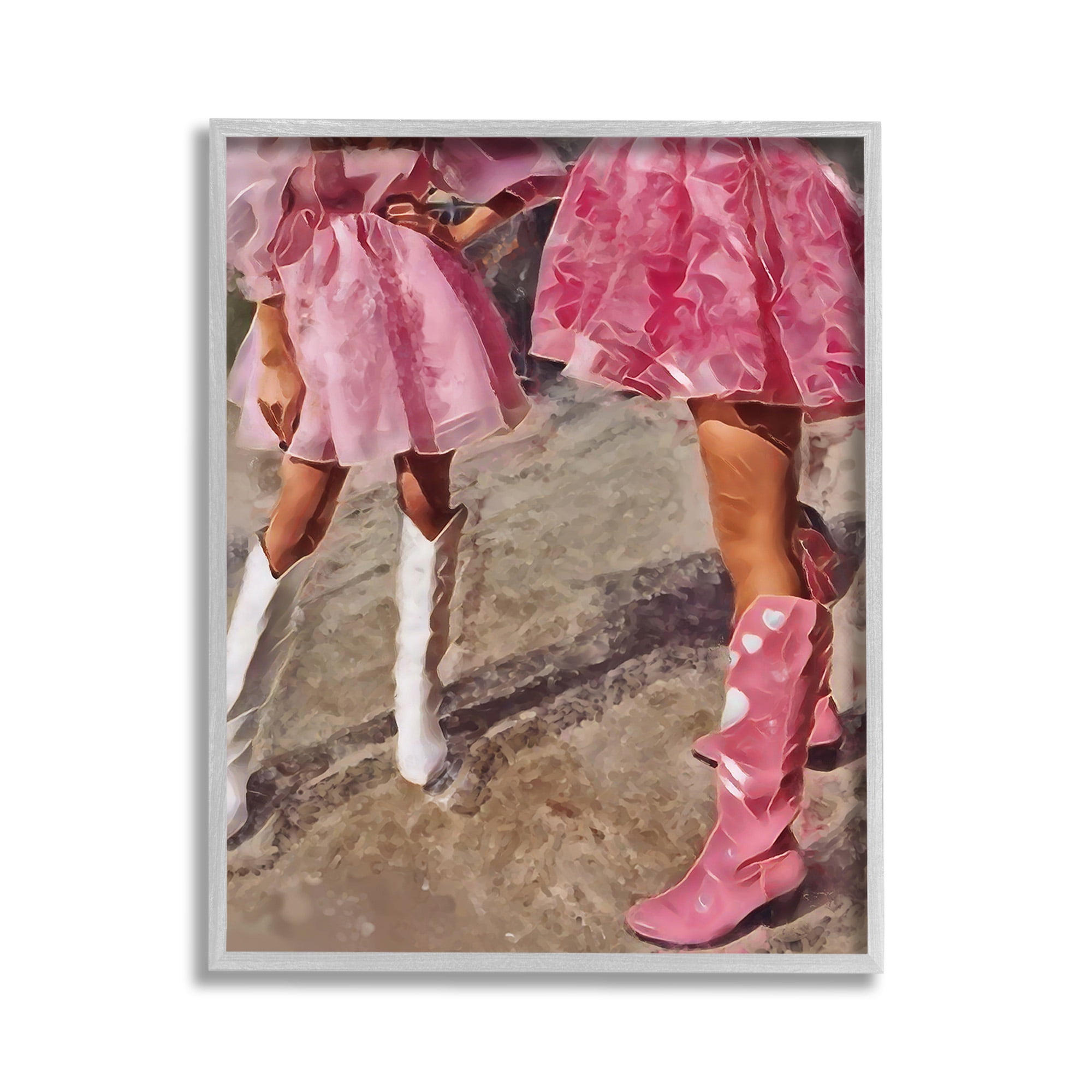 Stupell Industries Trendy Pink Cowgirls Beauty & Fashion Painting Gray Framed Art Print Wall Art, 11 x 14