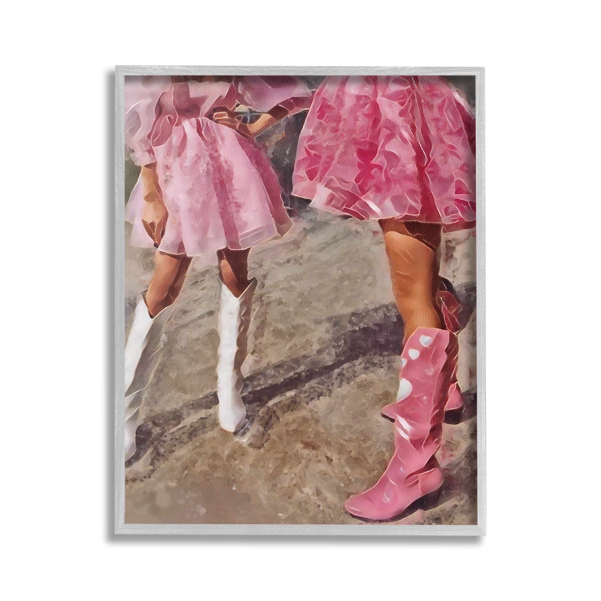 Stupell Industries Trendy Pink Cowgirls Beauty & Fashion Painting Gray Framed Art Print Wall Art, 16 x 20