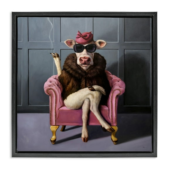 Stupell Industries Trendy Pink Glam Cow Animals & Insects Painting Black Floater Framed Canvas Art Print Wall Art, 18 x 18