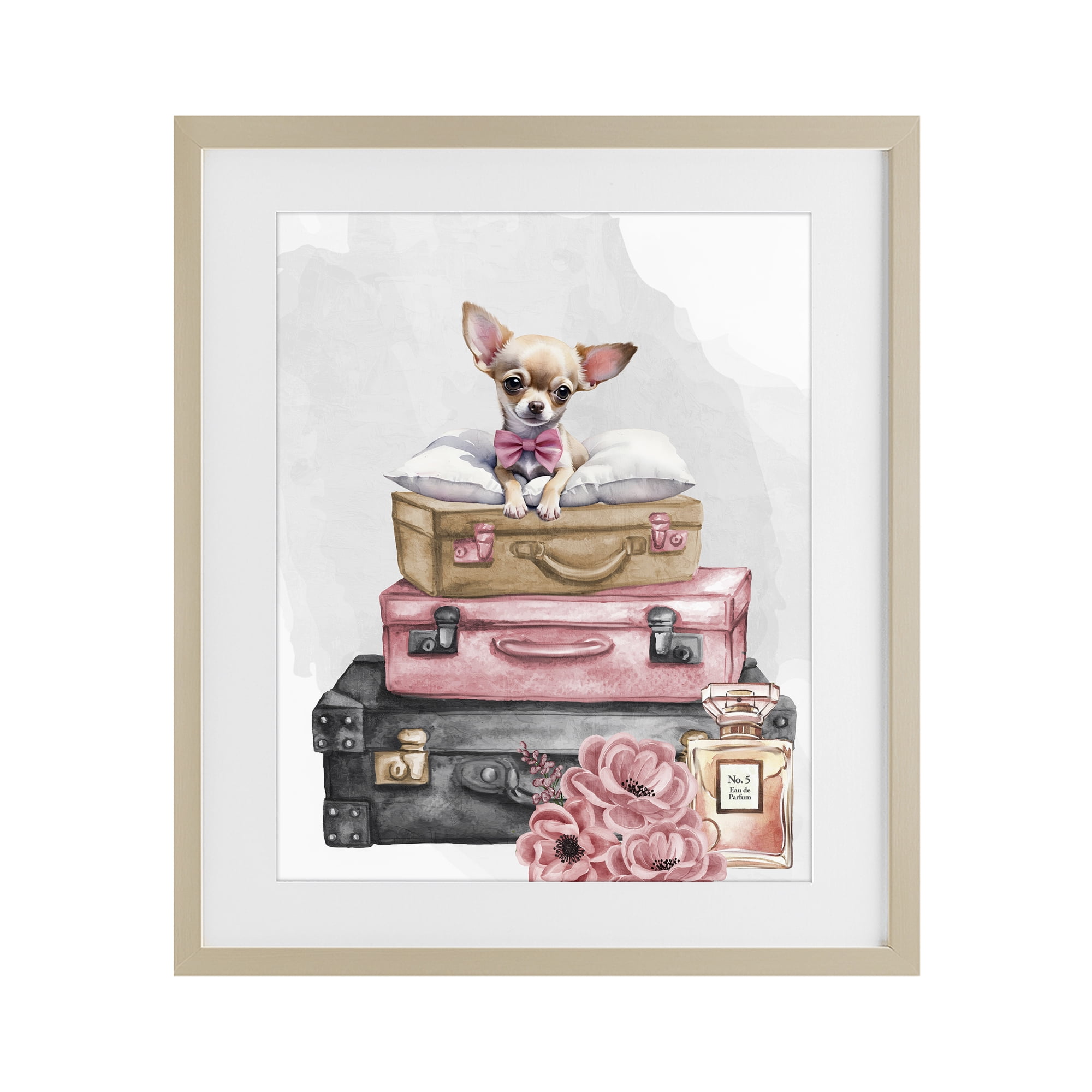 Stupell Industries Trendy Pup Travel Birch Framed Print Under Glass, design by Kim Allen