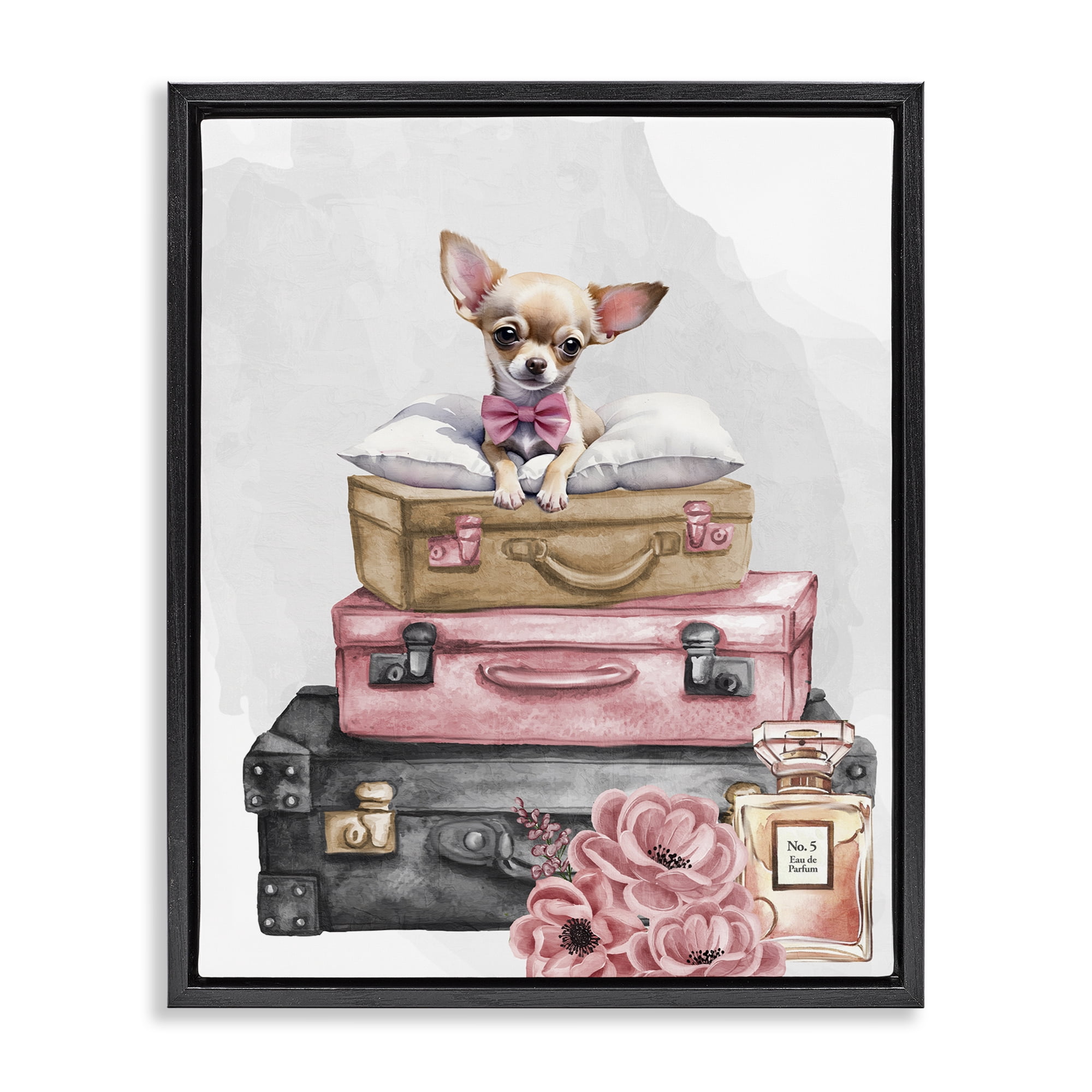 Stupell Industries Trendy Pup Travel Black Framed Floater Canvas Wall Art, design by Kim Allen