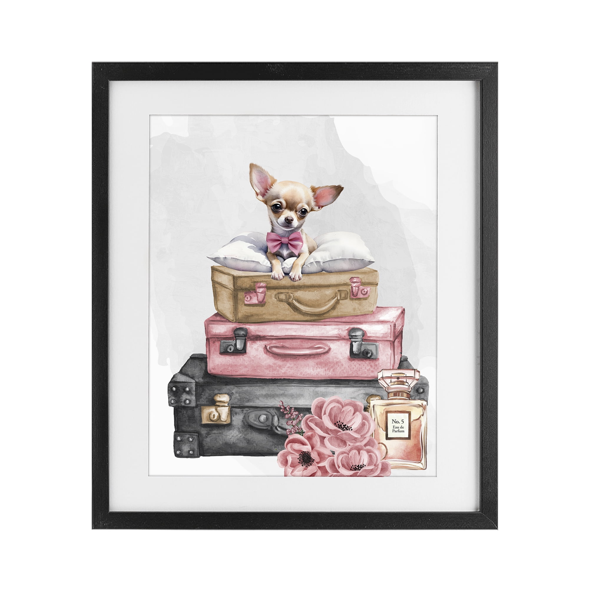 Stupell Industries Trendy Pup Travel Black Framed Print Under Glass, design by Kim Allen