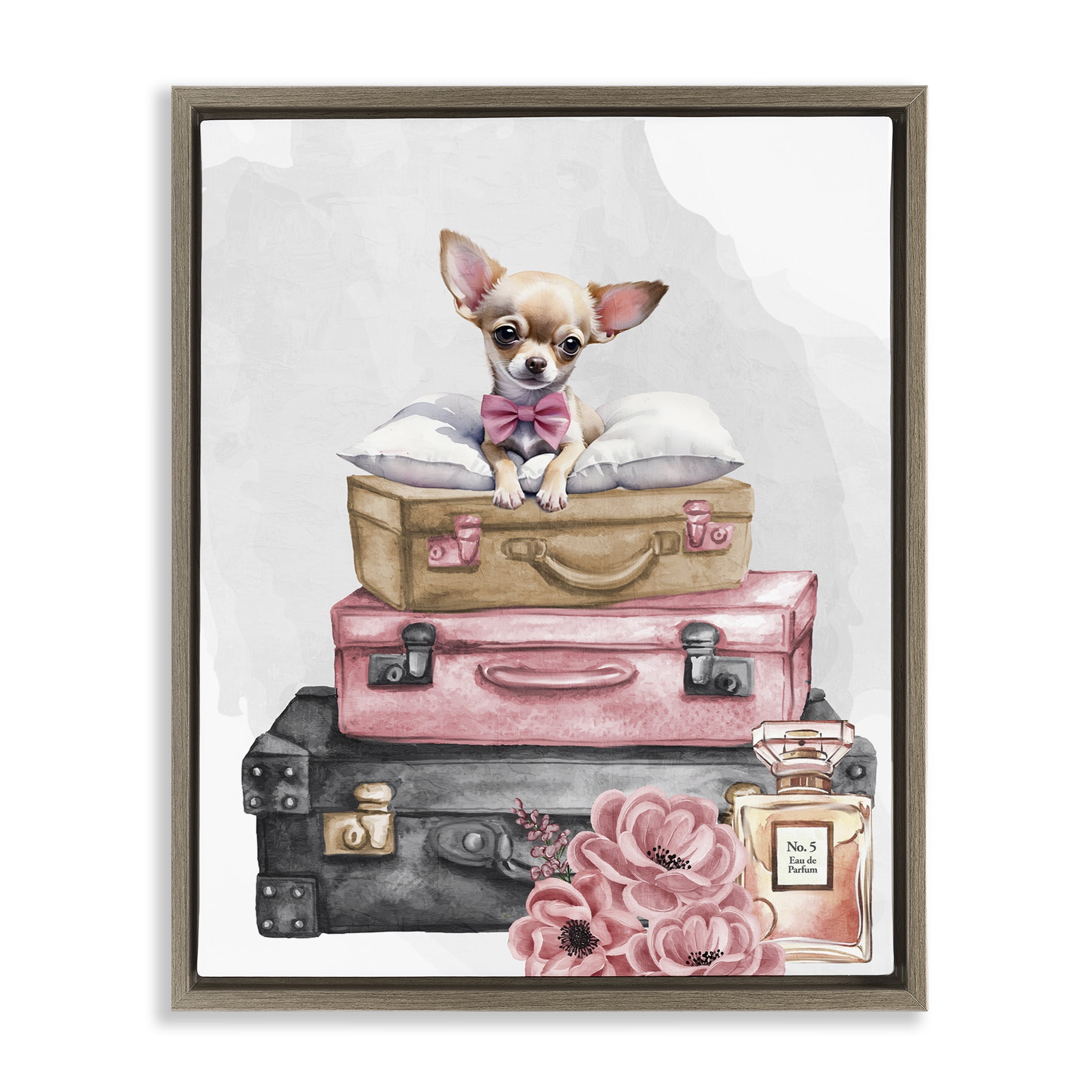 Stupell Industries Trendy Pup Travel Brown Framed Floater Canvas Wall Art, design by Kim Allen