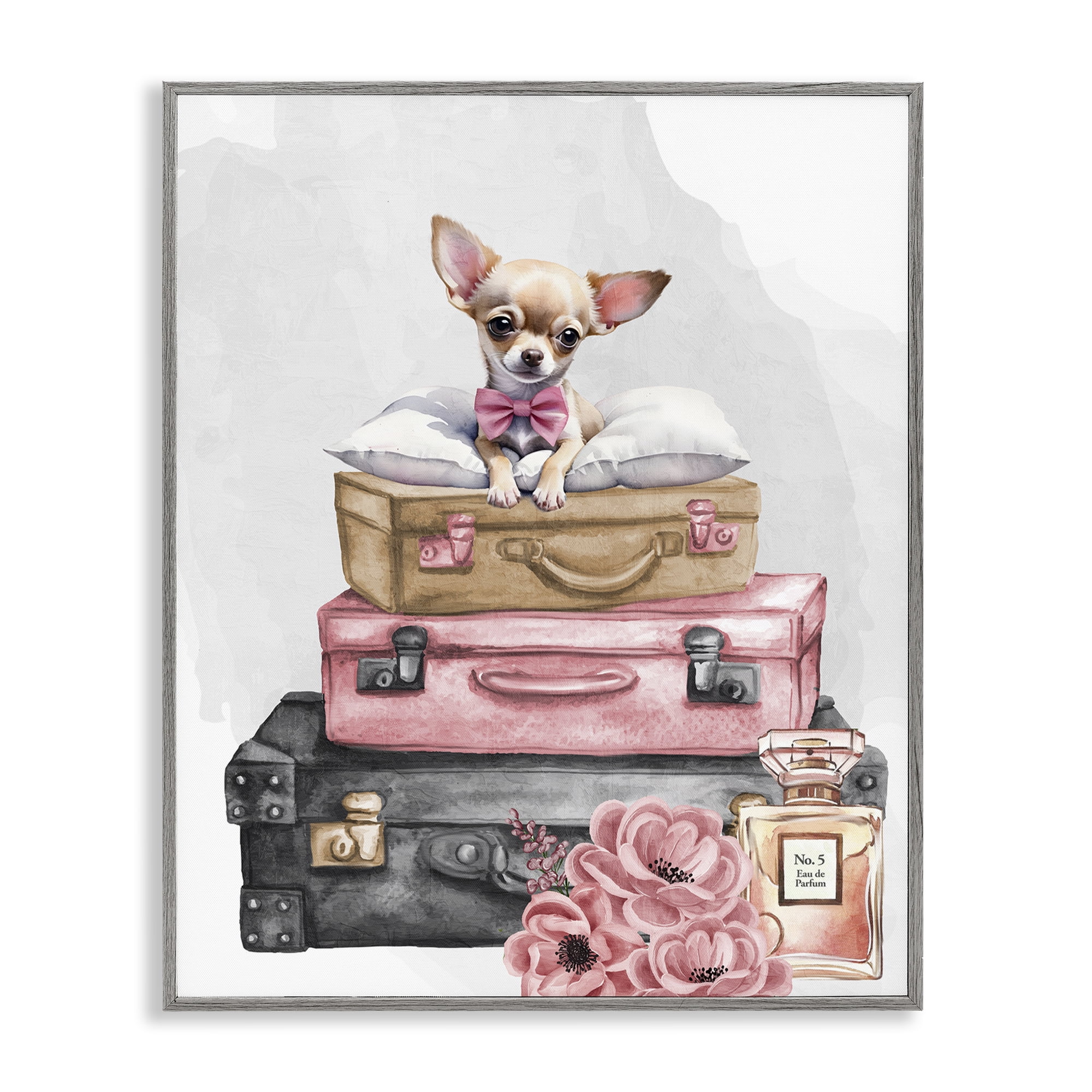 Stupell Industries Trendy Pup Travel Gray Framed Giclee Art, design by Kim Allen