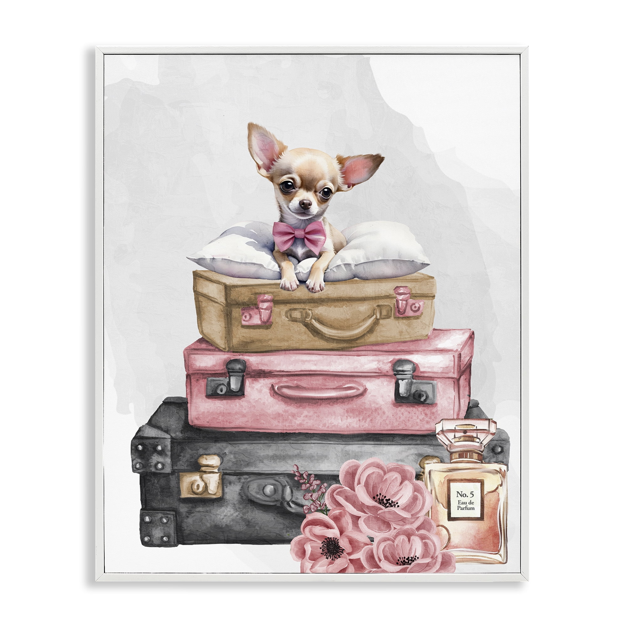 Stupell Industries Trendy Pup Travel White Framed Giclee Art, design by Kim Allen