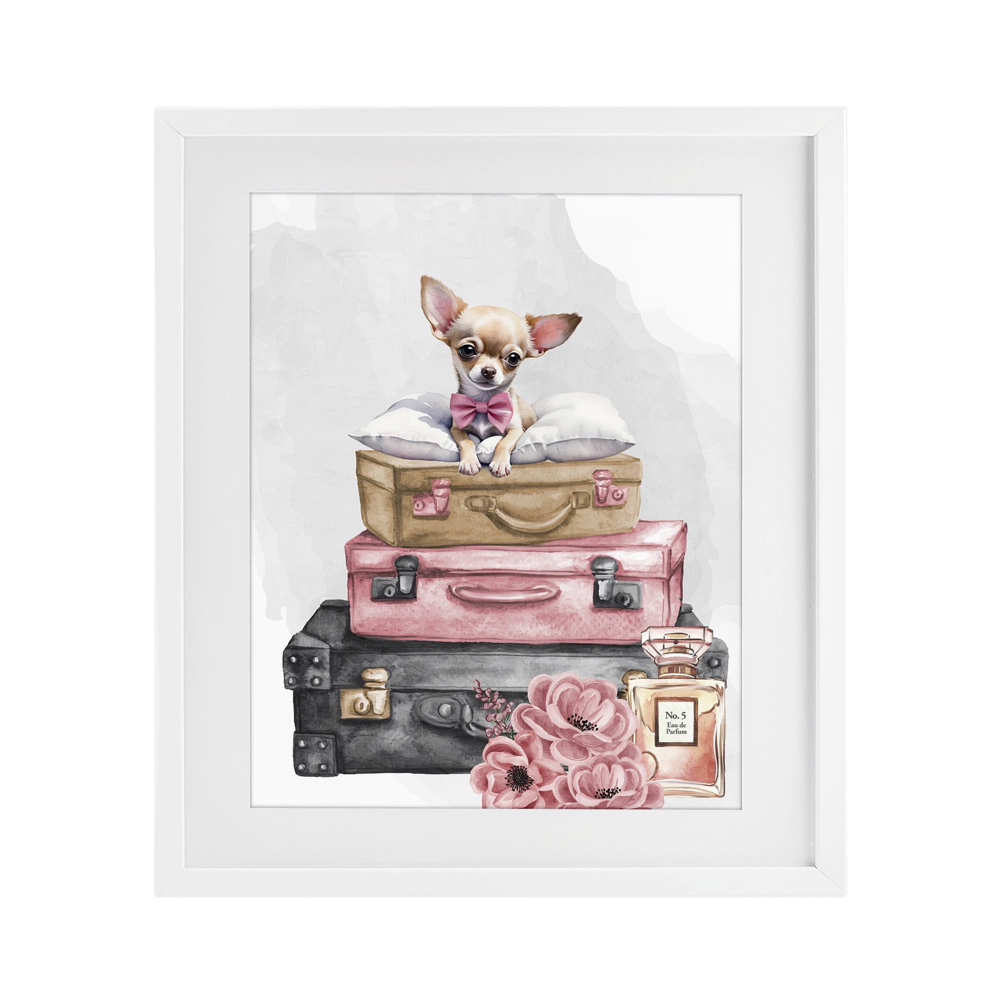 Stupell Industries Trendy Pup Travel White Framed Print Under Glass, design by Kim Allen