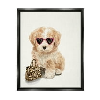 Stupell Industries Trendy Puppy with Purse Animals & Insects Painting Black Floater Framed Art Print Wall Art, 17 x 21