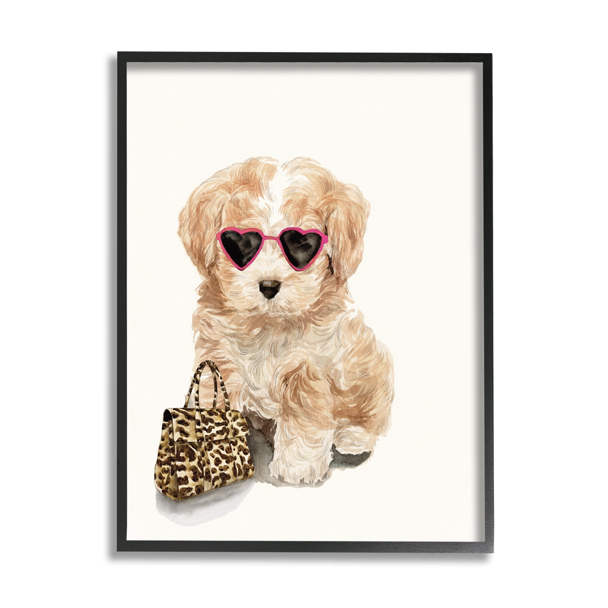 Stupell Industries Trendy Puppy with Purse Animals & Insects Painting Black Framed Art Print Wall Art, 11 x 14
