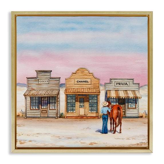 Stupell Industries Glam Trendy Saloon Shops Cowgirl Gold Floating Frame Canvas Art, 25 x 25, by Amanda Greenwood