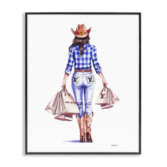 Stupell Industries Southwestern Trendy Shopping Cowgirl Black Framed Giclee Art, 11 x 14, by Amanda Greenwood