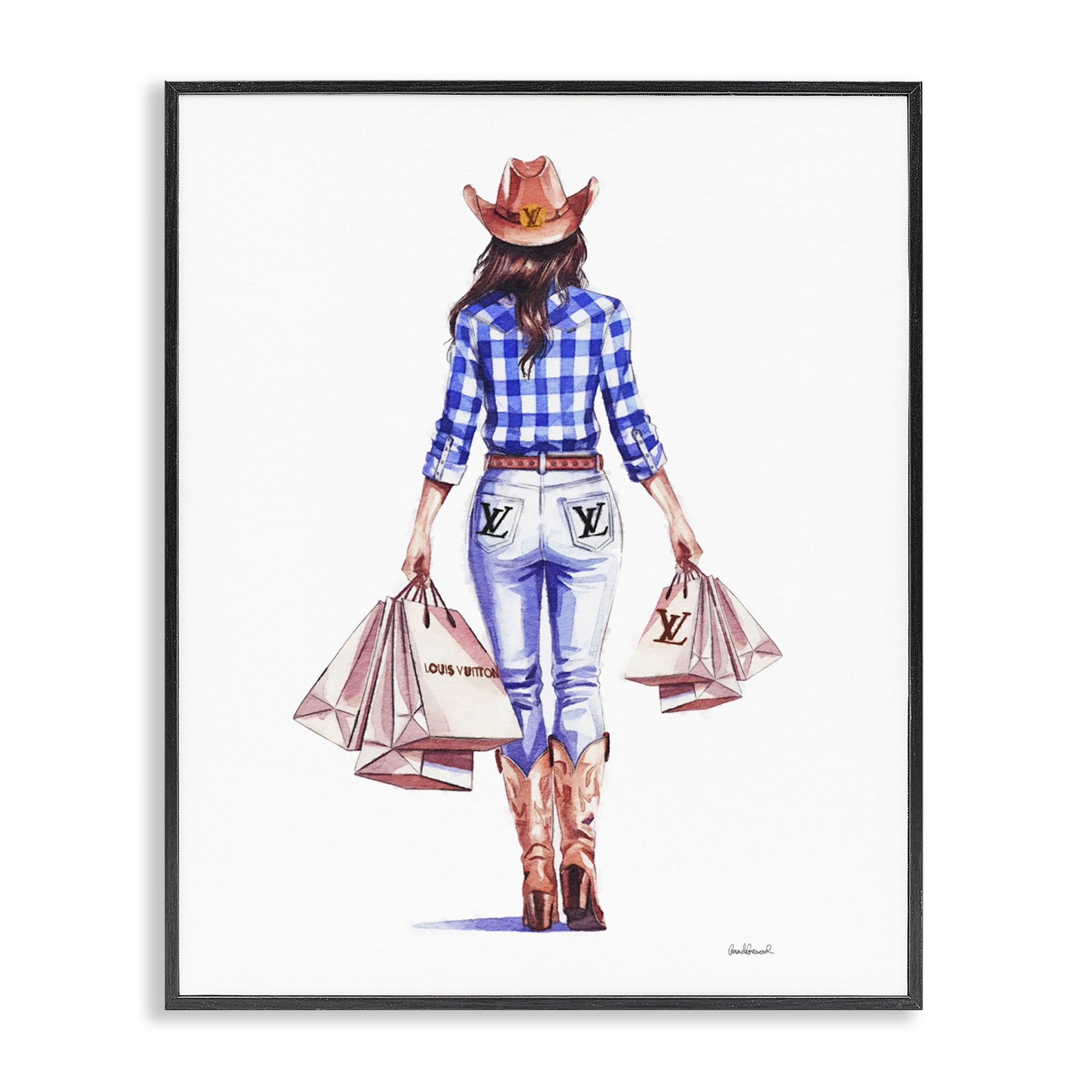 Stupell Industries Trendy Shopping Cowgirl People Painting Black Framed Art Print Wall Art, 16 x 20