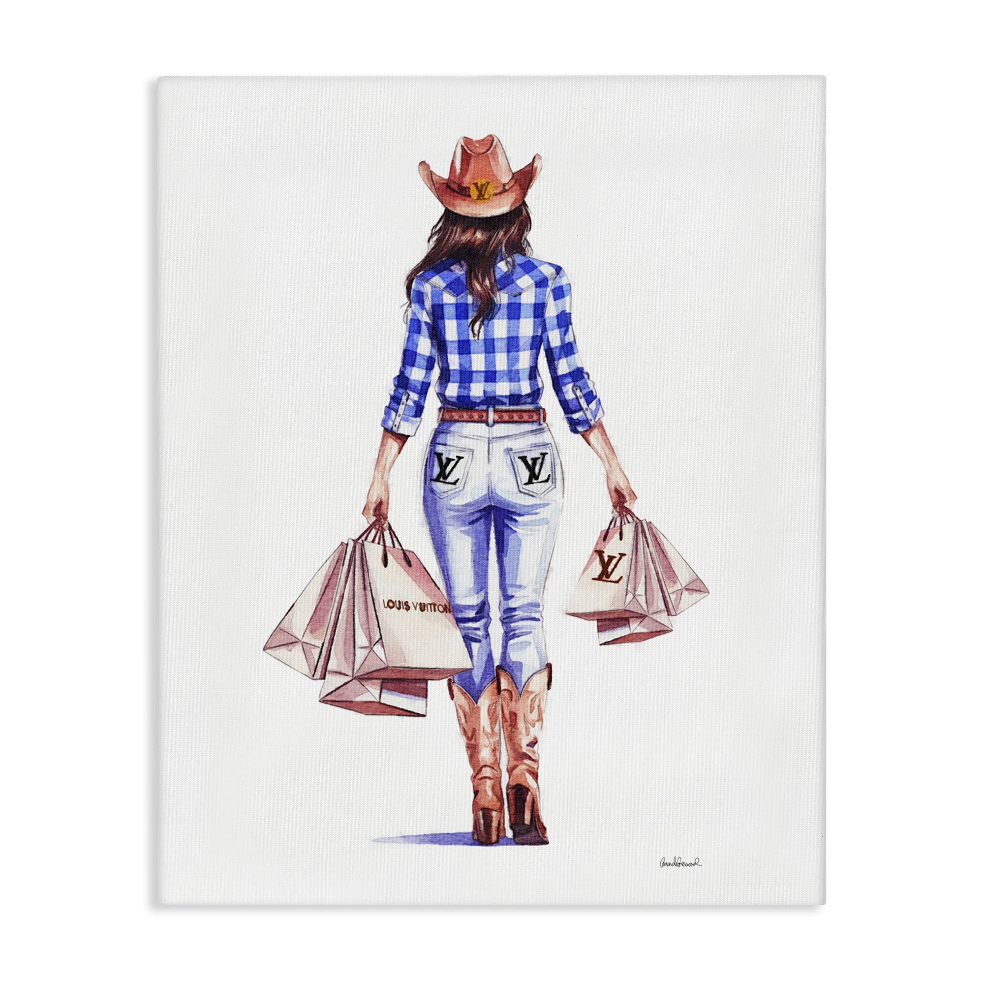 Stupell Industries Trendy Shopping Cowgirl People Painting Wrapped Canvas Art Print Wall Art, 24 x 30