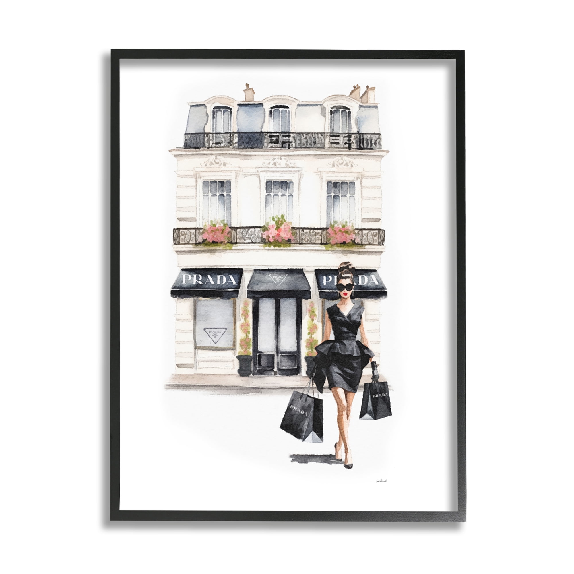 Stupell Industries Trendy Shopping Woman Town & City Painting Black Framed Art Print Wall Art, 24 x 30
