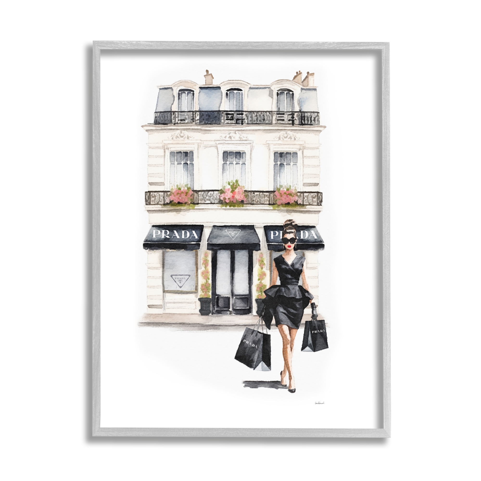 Stupell Industries Trendy Shopping Woman Town & City Painting Gray Framed Art Print Wall Art, 16 x 20