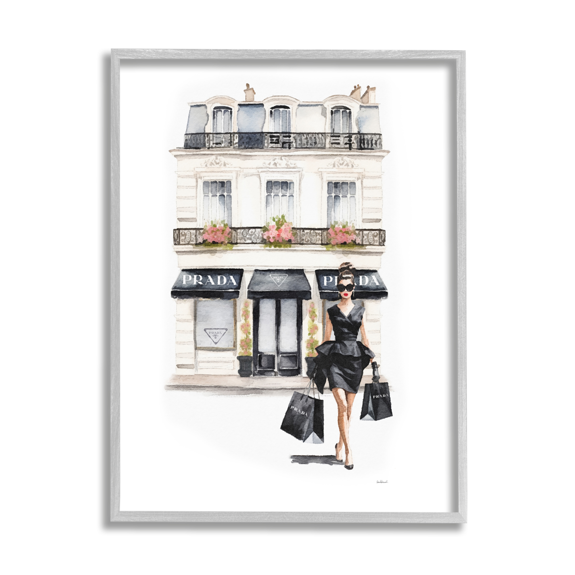 Stupell Industries Trendy Shopping Woman Town & City Painting Gray Framed Art Print Wall Art, 24 x 30