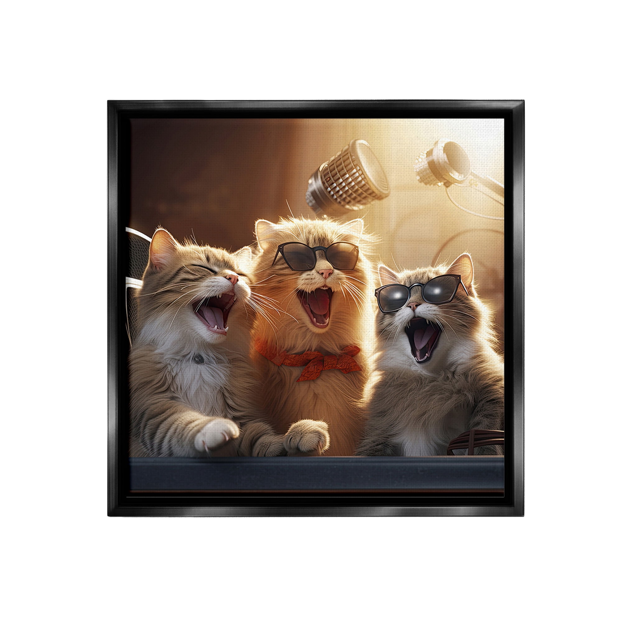 Stupell Industries Trendy Singing Cats Animals & Insects Painting Black Floater Framed Canvas Art Print Wall Art, 18 x 18