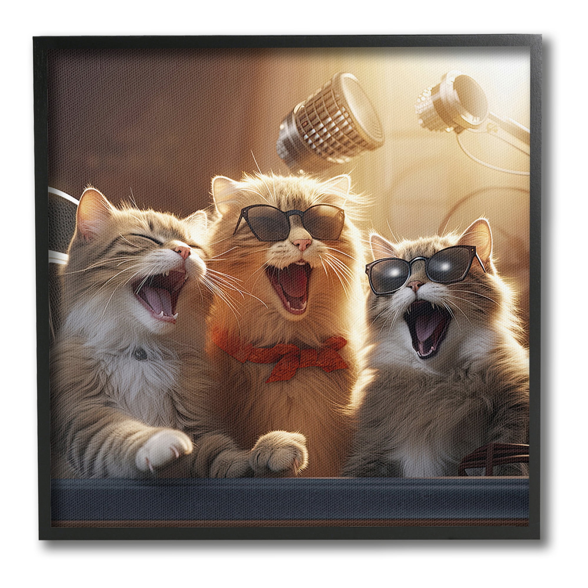 Stupell Industries Trendy Singing Cats Animals & Insects Painting Black Framed Art Print Wall Art, 17 x 17