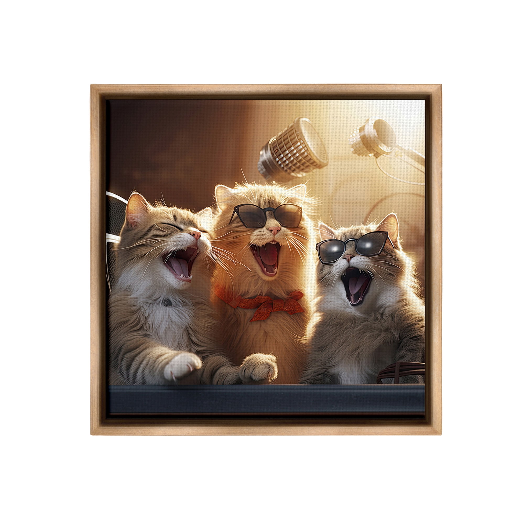 Stupell Industries Trendy Singing Cats Animals & Insects Painting Brown Floater Framed Canvas Art Print Wall Art, 18 x 18