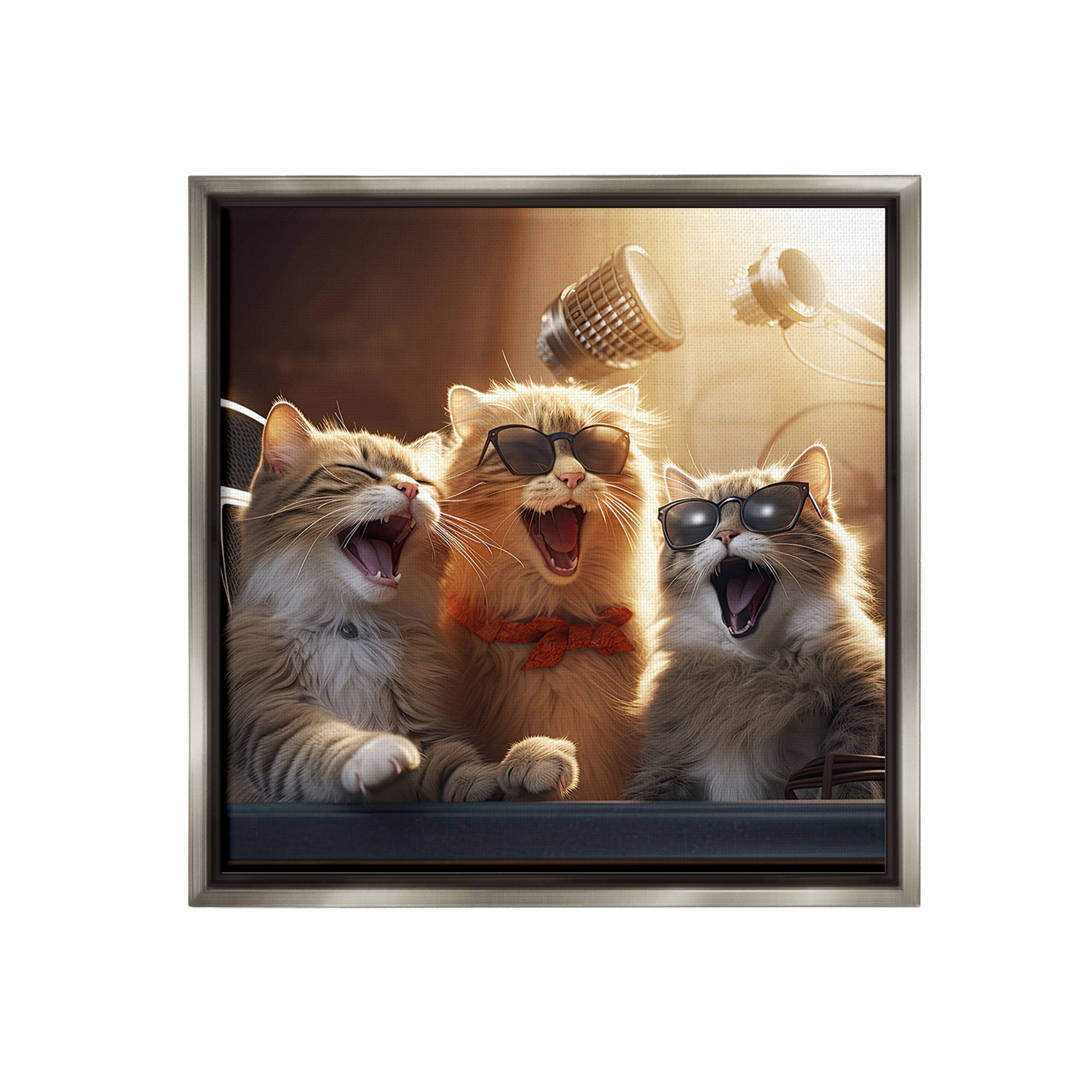 Stupell Industries Trendy Singing Cats Animals & Insects Painting Gray Floater Framed Canvas Art Print Wall Art, 18 x 18