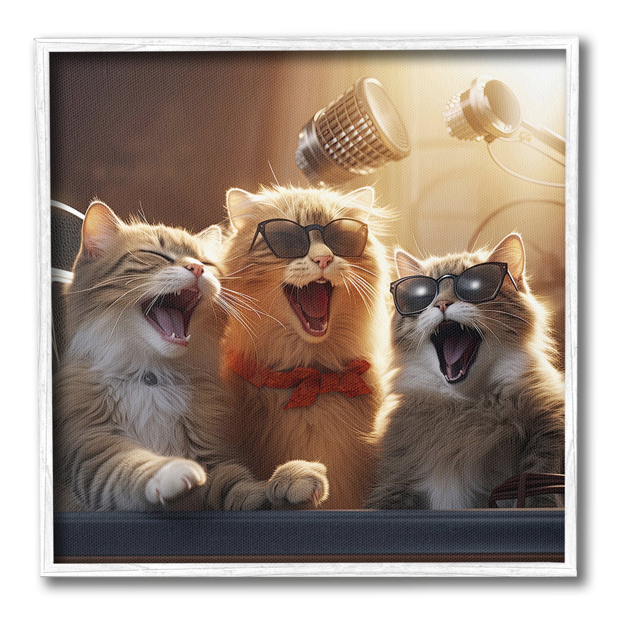 Stupell Industries Trendy Singing Cats Animals & Insects Painting White Framed Art Print Wall Art, 12 x 12