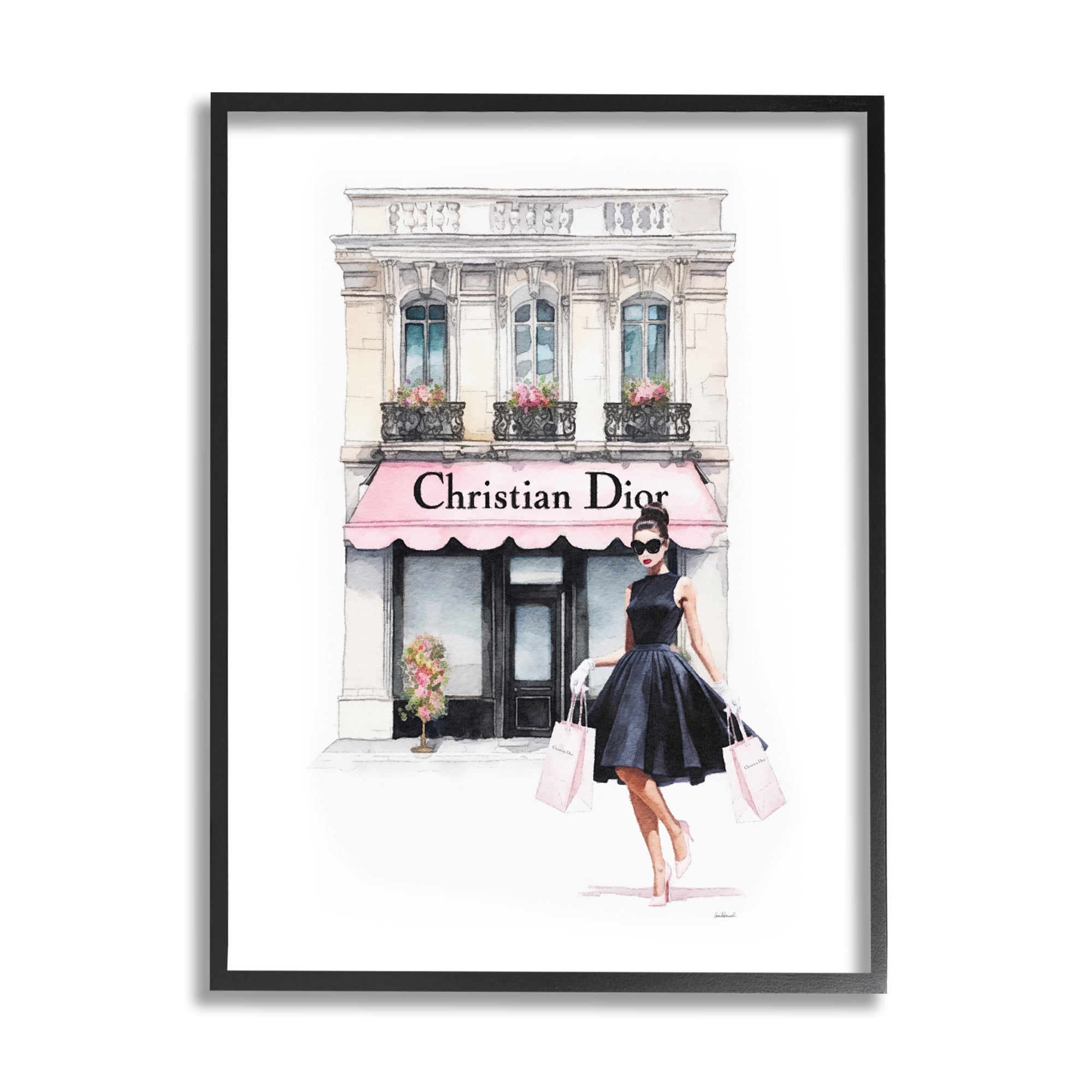 Elegant Black Framed Storefront Shopping Art Print, 11 x 14