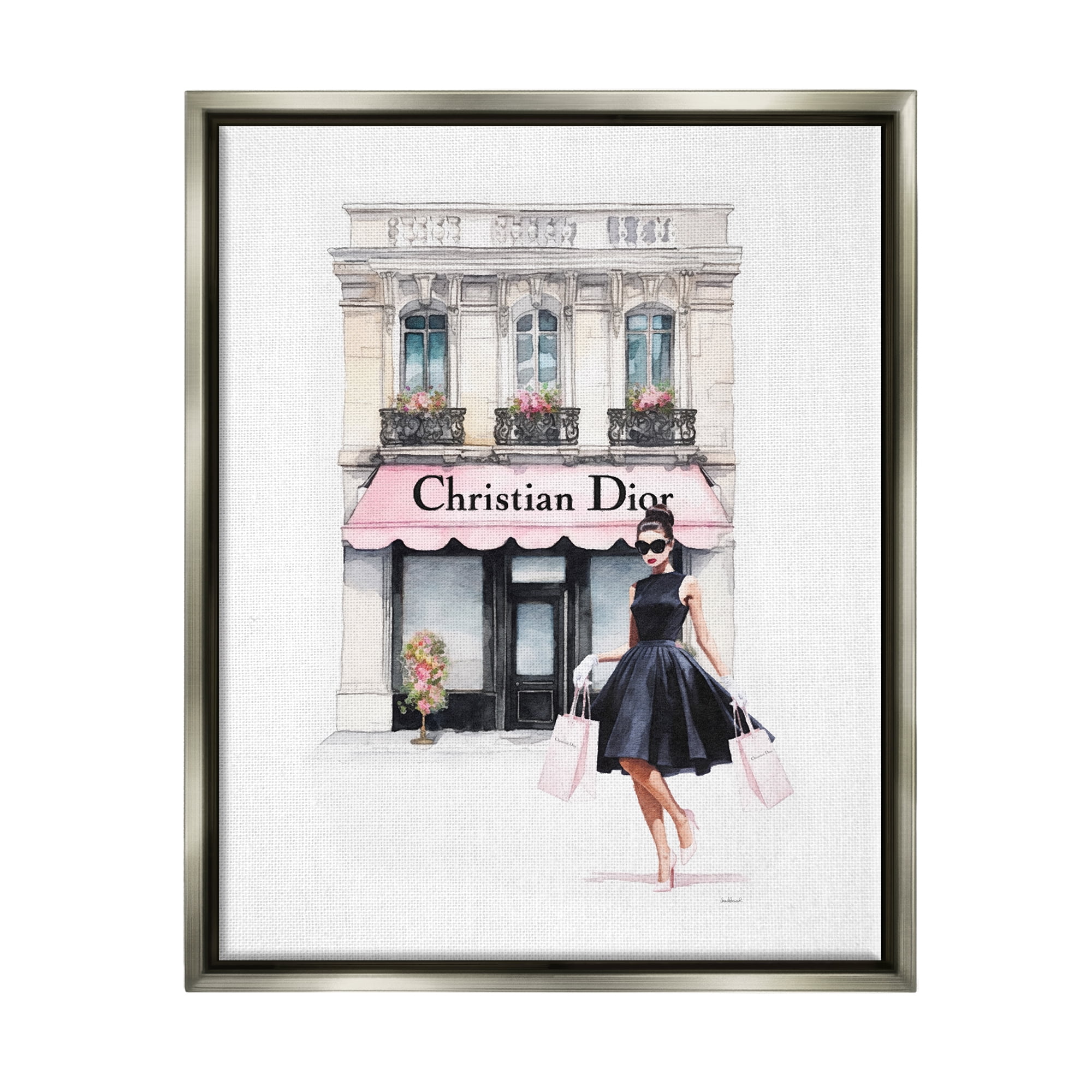 Stupell Industries Trendy Storefront Shopping Town & City Painting Gray Floater Framed Canvas Art Print Wall Art, 17 x 21