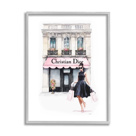 Stupell Industries Trendy Storefront Shopping Town & City Painting Gray Framed Art Print Wall Art, 11 x 14