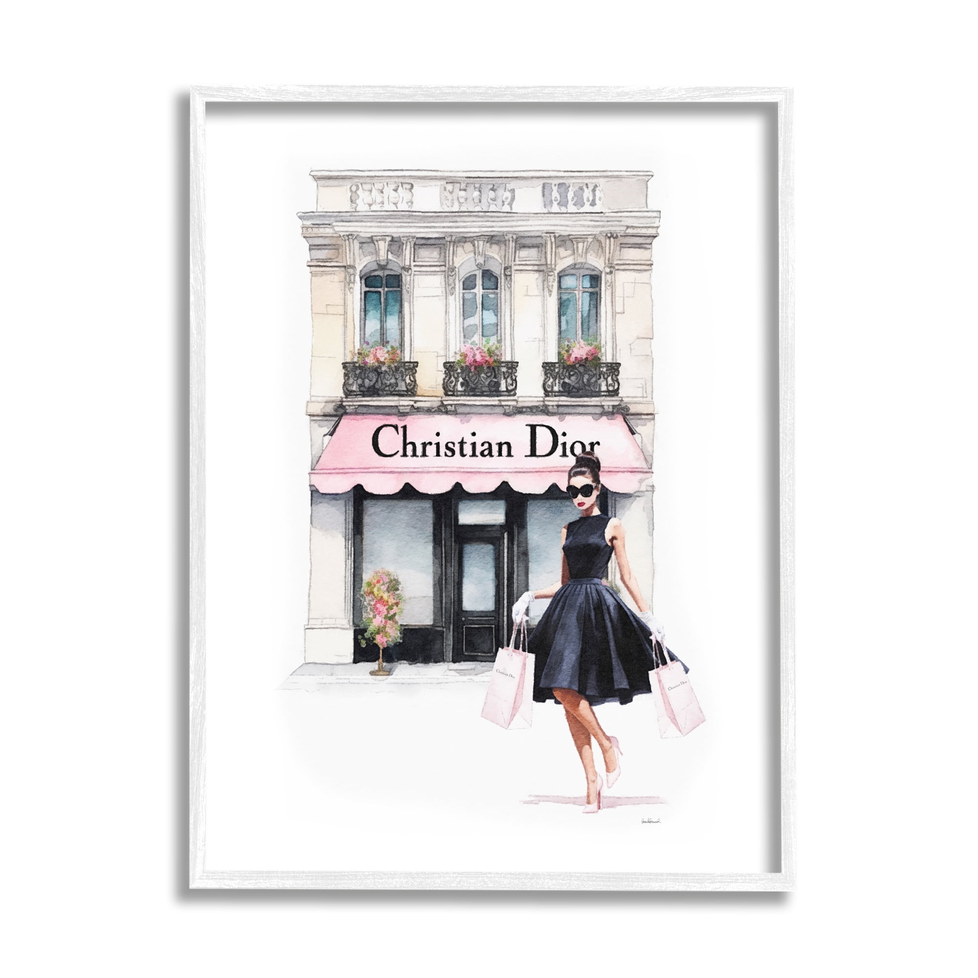 Stupell Industries Trendy Storefront Shopping Town & City Painting White Framed Art Print Wall Art, 11 x 14