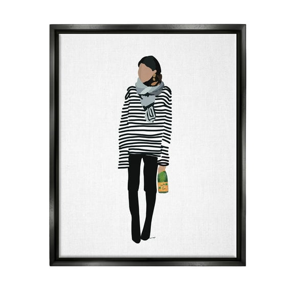 Stupell Industries Trendy Stripes Fashion Girl Beauty & Fashion Painting Black Floater Framed Art Print Wall Art