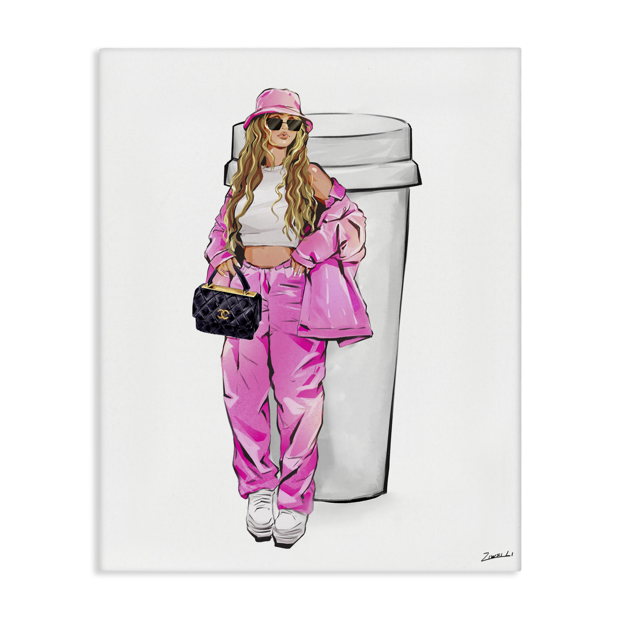 Stupell Industries Trendy Style Girl & Coffee Food & Beverage Painting Wrapped Canvas Art Print Wall Art, 24 x 30