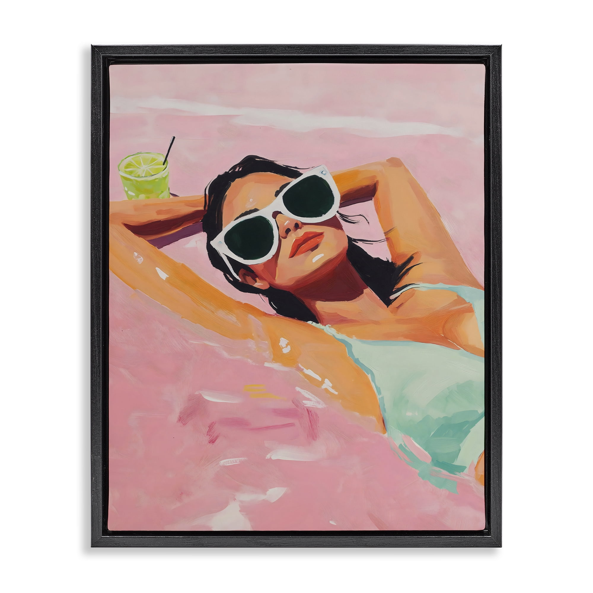 Stupell Industries Trendy Summer Girl Black Framed Floater Canvas Wall Art, design by The Prints Vibe