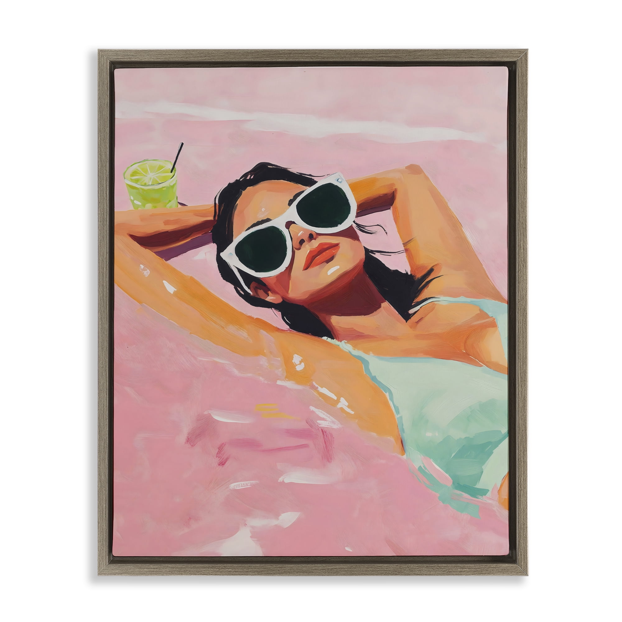 Stupell Industries Trendy Summer Girl Brown Framed Floater Canvas Wall Art, design by The Prints Vibe
