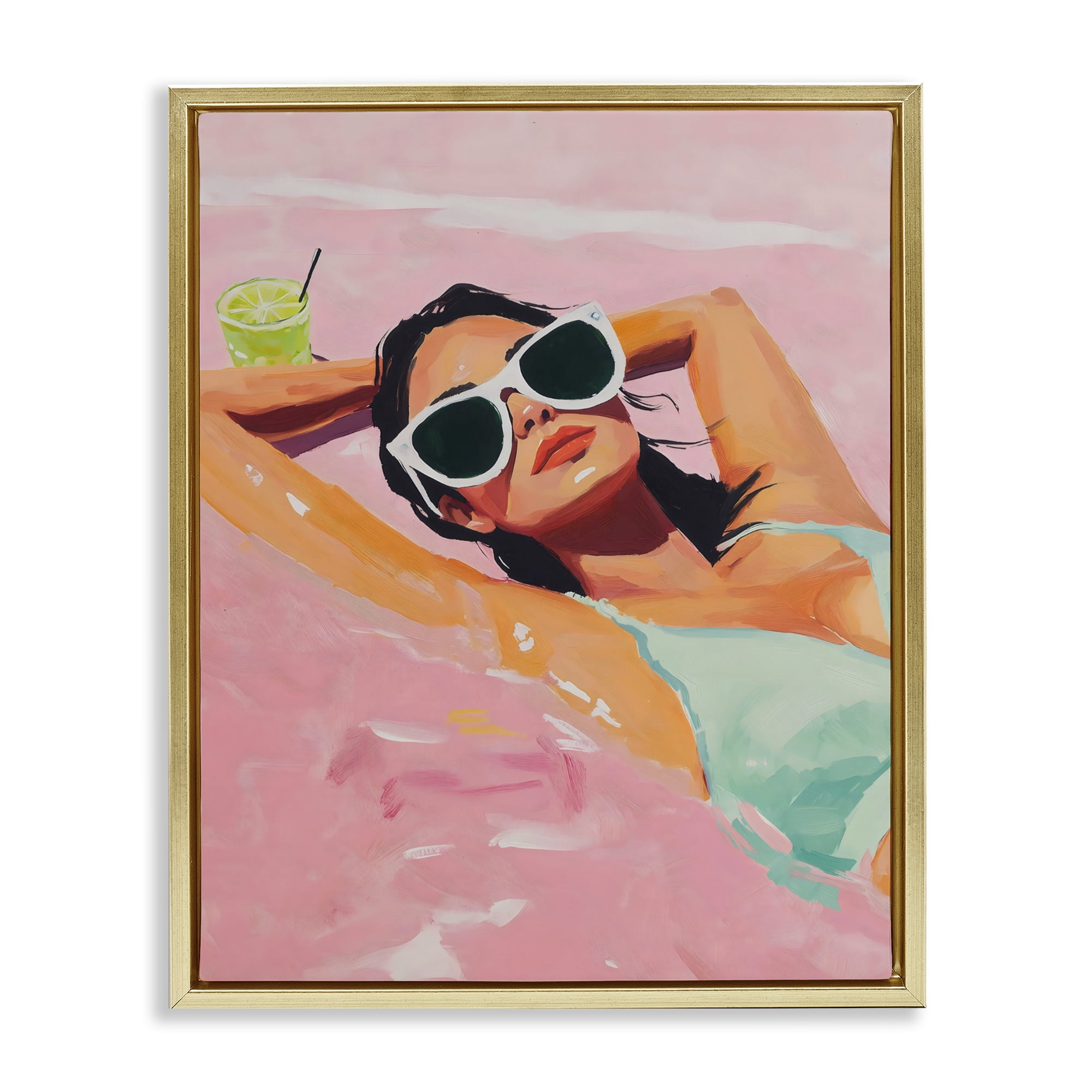 Stupell Industries Trendy Summer Girl Gold Framed Floater Canvas Wall Art, design by The Prints Vibe