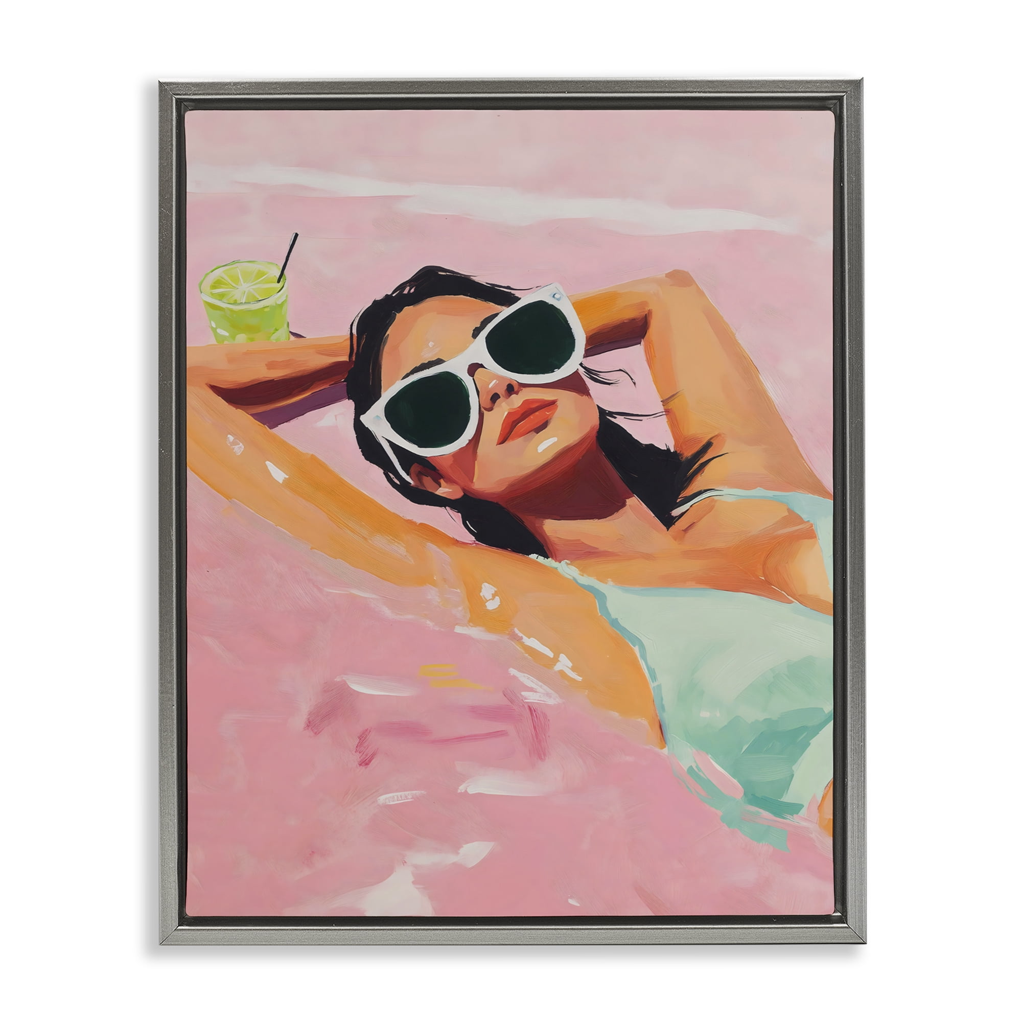 Stupell Industries Trendy Summer Girl Gray Framed Floater Canvas Wall Art, design by The Prints Vibe